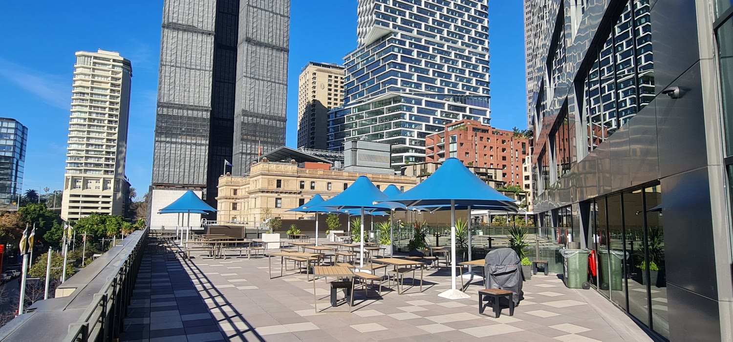 Rooftop terrace umbrellas