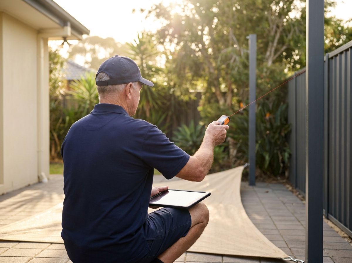 Step 1: an A-Z installer measuring a backyard site